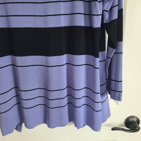 Exclusively Misook Purple Black Stripe Open Front Cardigan Sweater Medium - Picture 7 of 8